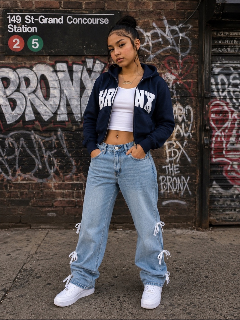 Rise jeans with coquette bows on the sides